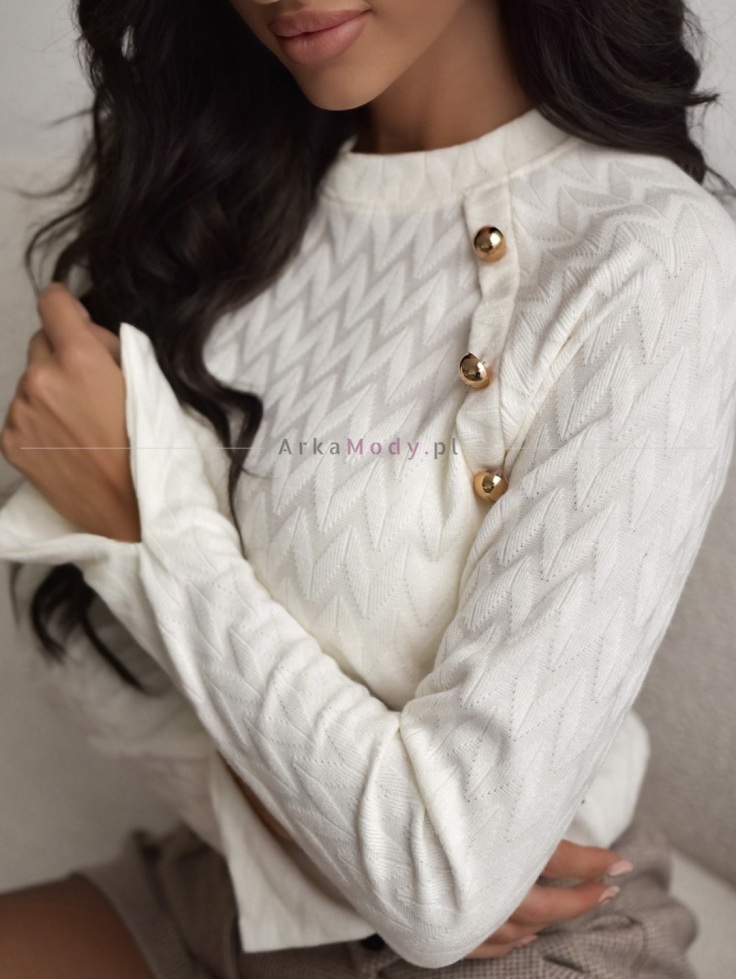 Elegancka sweterkowa bluzka damska ecru długi rękaw Xana Collection Polski produkt Elegancka sweterkowa bluzka damska ecru długi rękaw Xana Collection Polski produkt