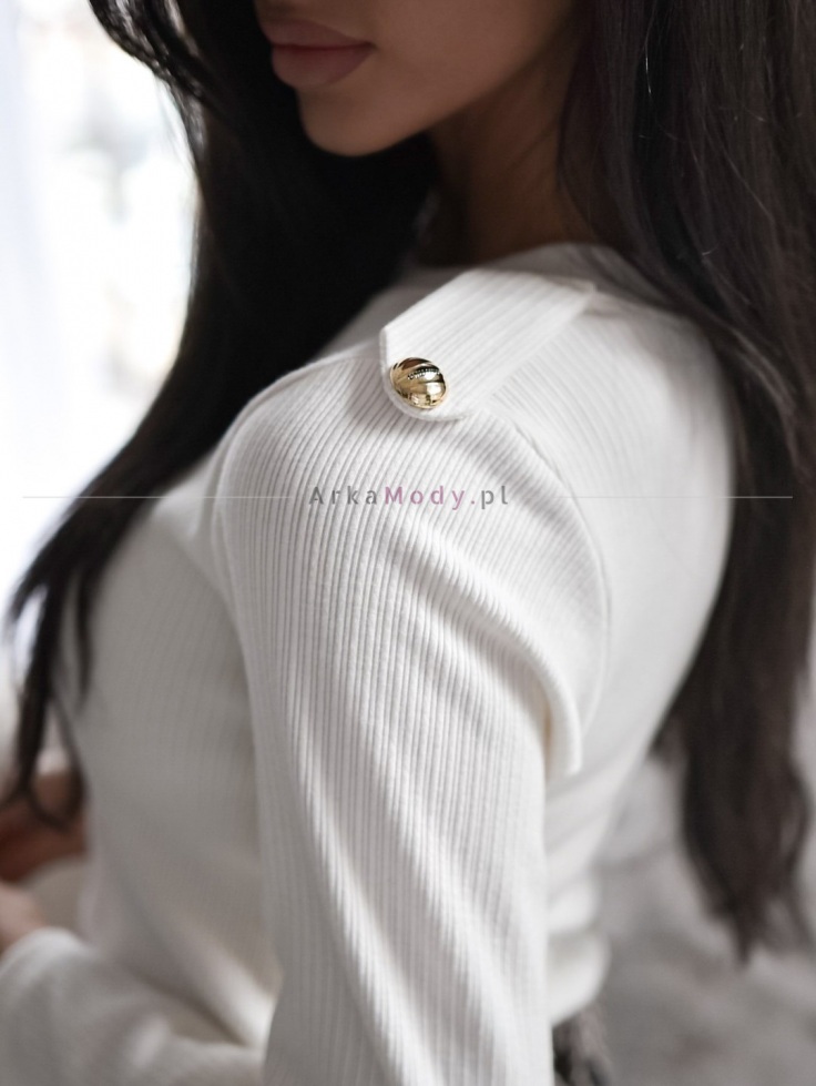Elegancka sweterkowa bluzka damska ecru guziki na ramionach Xana Collection Polski produkt 2 Elegancka sweterkowa bluzka damska ecru guziki na ramionach Xana Collection Polski produkt 2