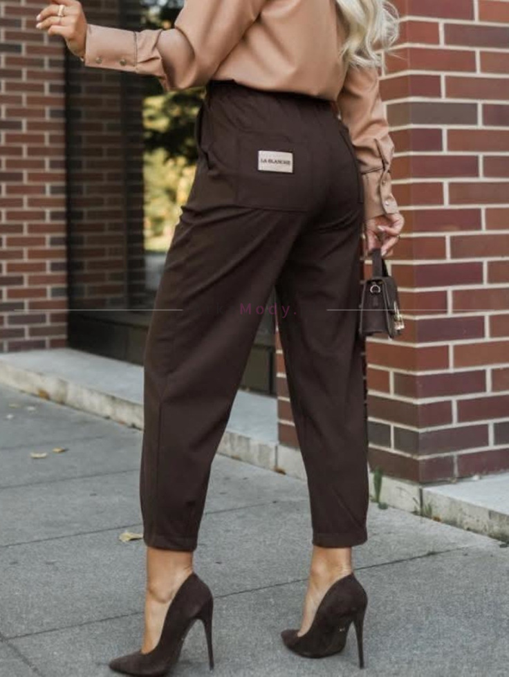 Eleganckie spodnie damskie brąz cygaretki nogawka 7/8 wysoki stan LaBlanche Polska produkcja 2