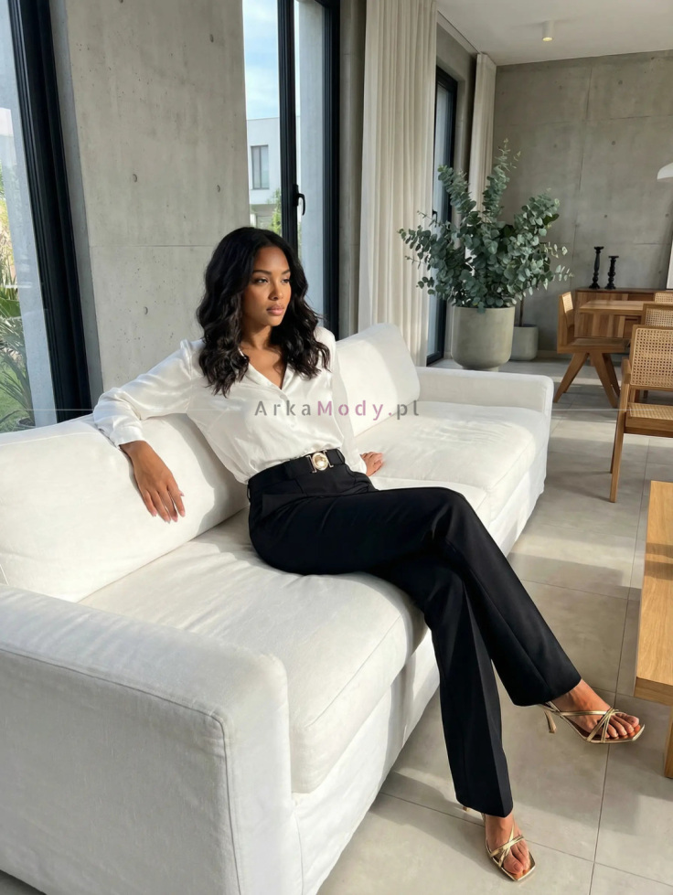 Eleganckie spodnie damskie czarne prosta nogawka wysoki stan Polska produkcja 4