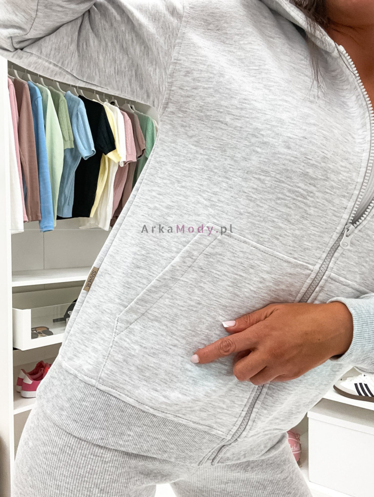 Bluza damska dresowa z kapturem szary melanż rozpinana na zamek STAYHERE Polska produkcja 2
