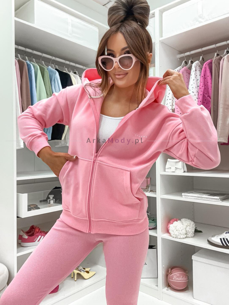 Bluza damska dresowa z kapturem róż rozpinana na zamek STAYHERE Polska