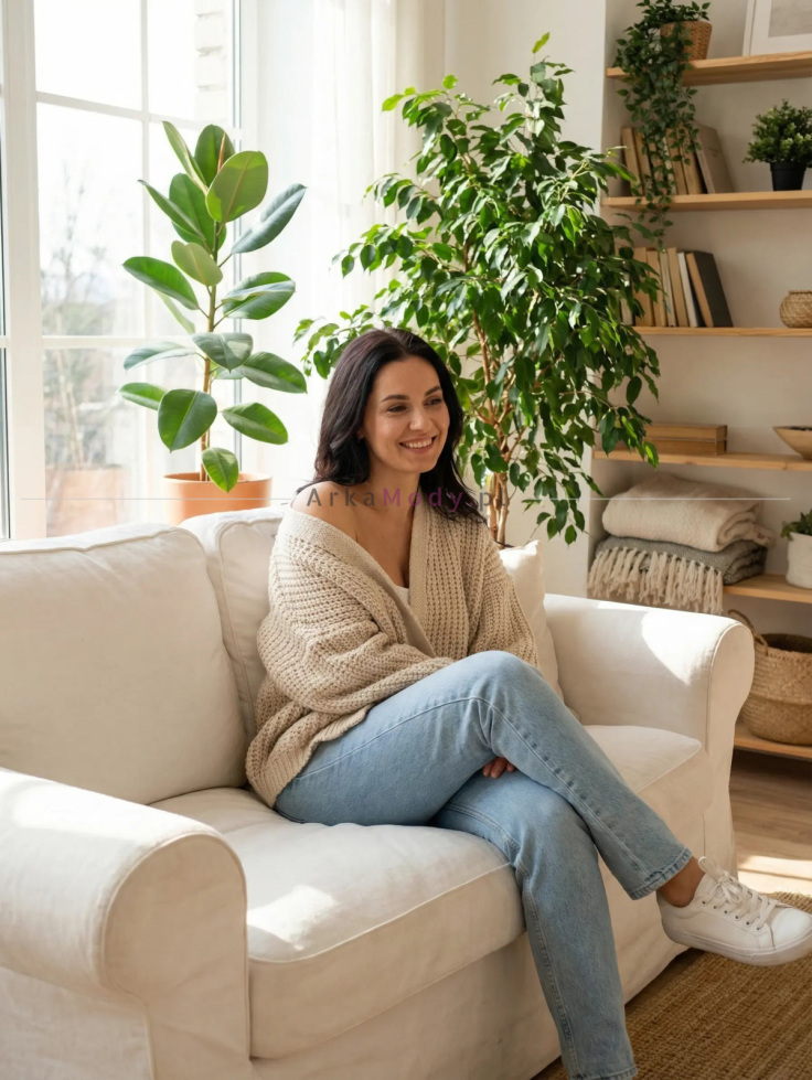 Oversizowy kardigan sweter bez zapięcia beżowy Bocca Polska 3