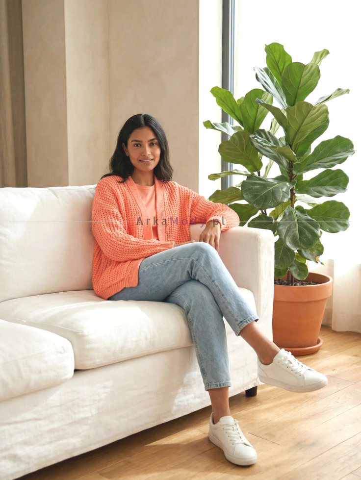 Oversizowy kardigan sweter bez zapięcia pomarańczowy Bocca Polska 3