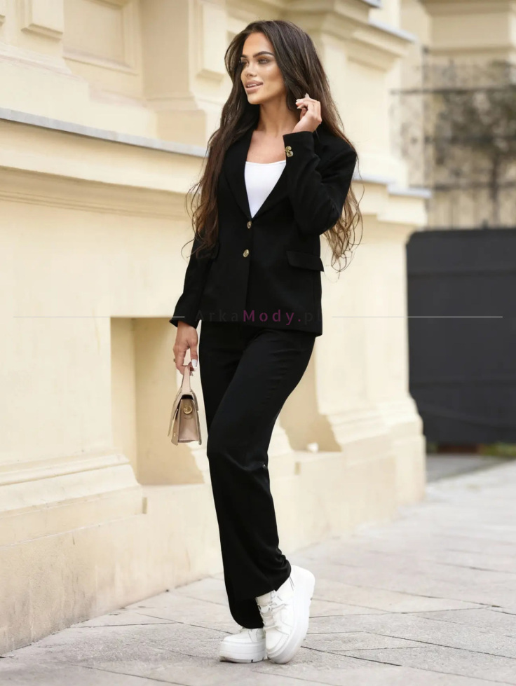 Eleganckie spodnie damskie czarne nogawka szeroka klasyczne wysoki stan Polska produkcja duże rozmiary 6