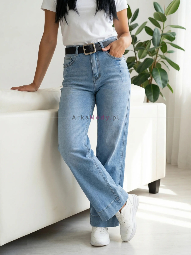 Spodnie jeans damskie niebieskie szeroka prosta nogawka wysoki stan skinny leg 3