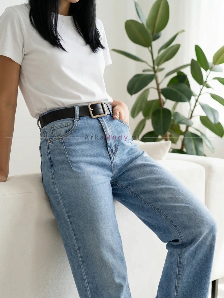 Spodnie jeans damskie niebieskie szeroka prosta nogawka wysoki stan skinny leg 4