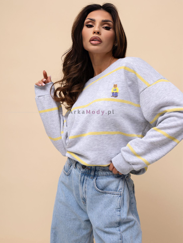 Szara bluza BEAR oversize w cytrynowe paski Xana Collection 2