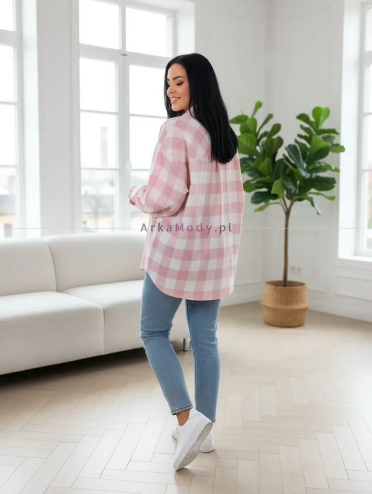Koszula damska w kratę puder długa oversize Xana Collection 2