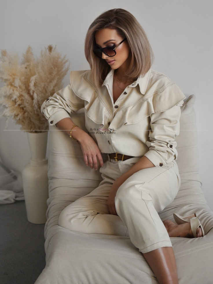 Kurtka damska jeans beżowa podwójną falbaną  XANA Collection 2